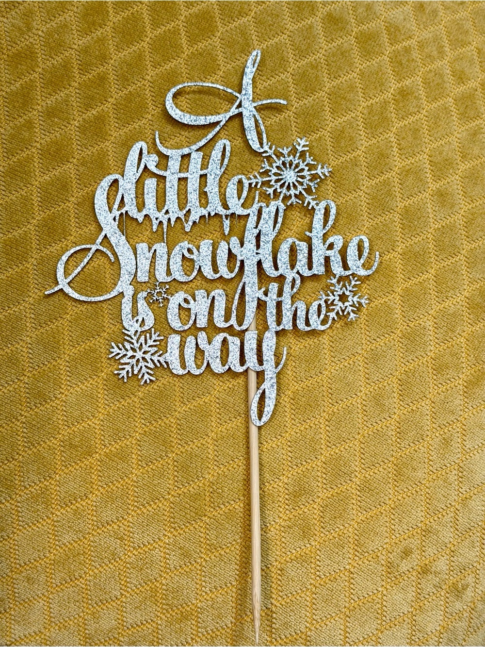 Glitter 'A Little Snowflake Is On The Way' Cake Topper - Silver